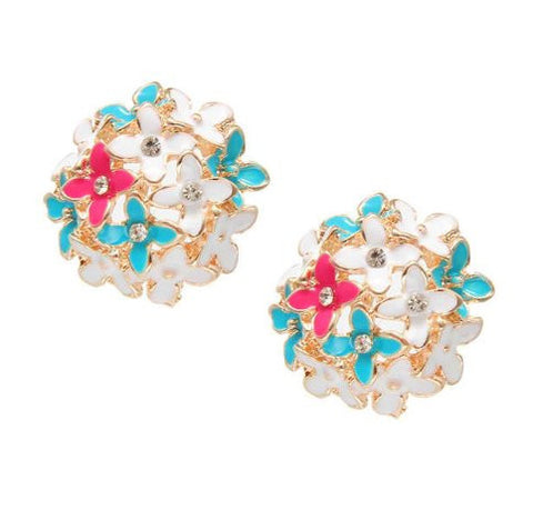 Pink Blue Flower Four Leaf Stud Earrings Clove Designer