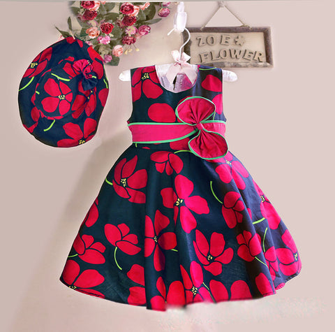 New Summer Baby Girls Floral Dress with cap